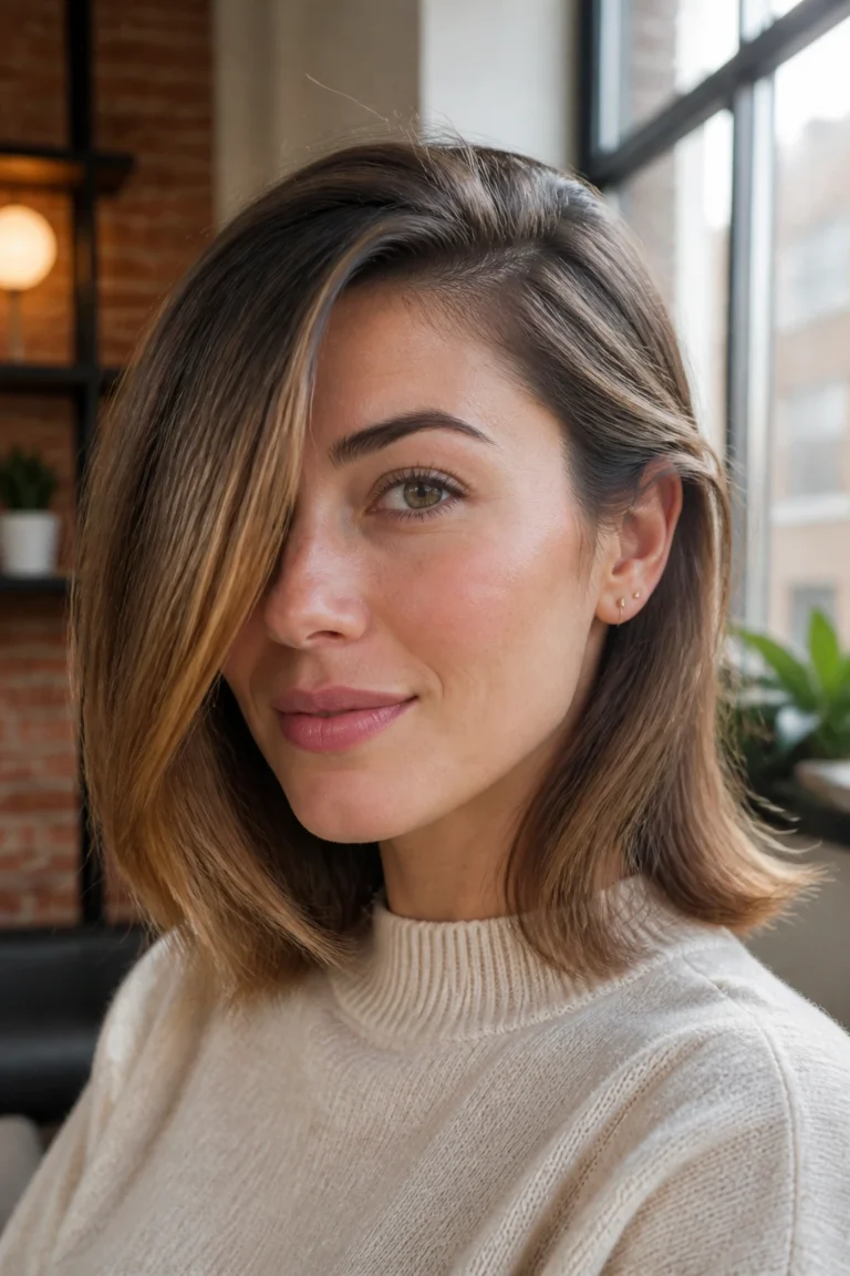 28 Long Side-Swept Part Layered Bangs for Fine Hair