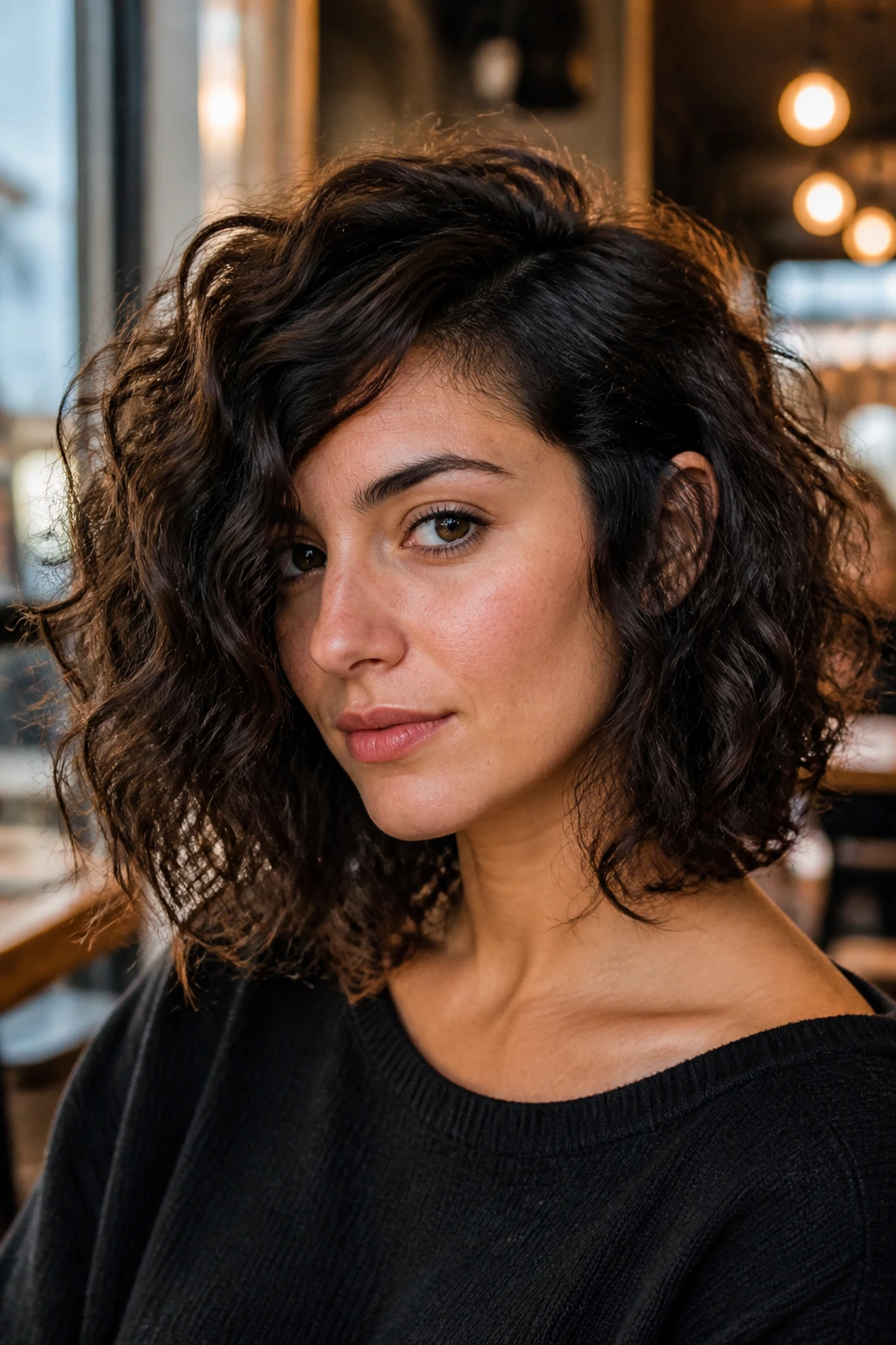 Portrait of a person with a deep side-part shag lob