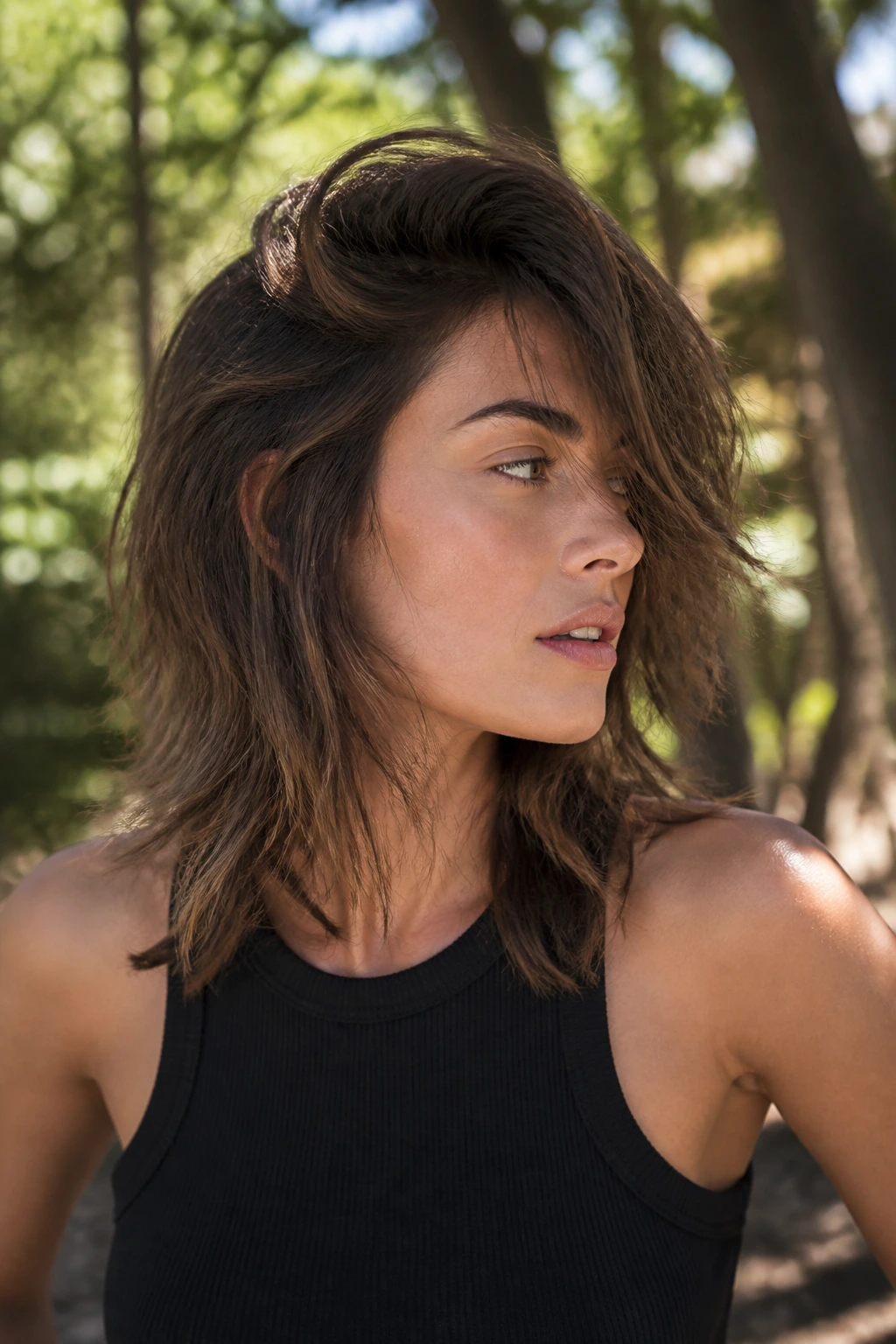 Portrait of a real person with a deep side-part shag hairstyle