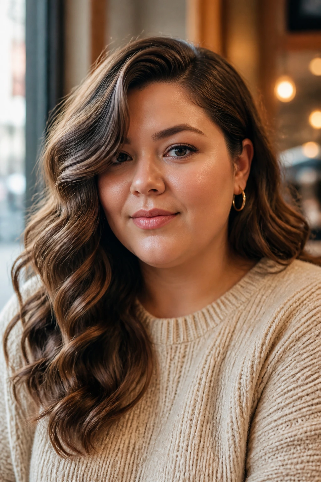 Portrait of a person with a deep side-part and soft waves