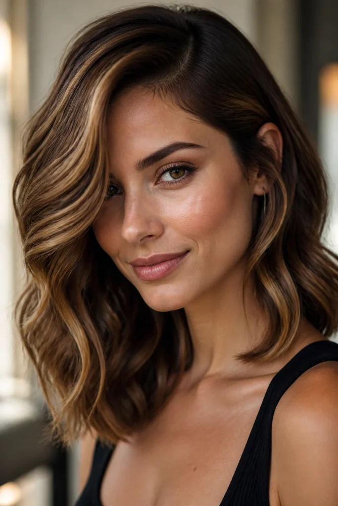 25 Wavy Hairstyles for Medium Hair with Caramel Highlights