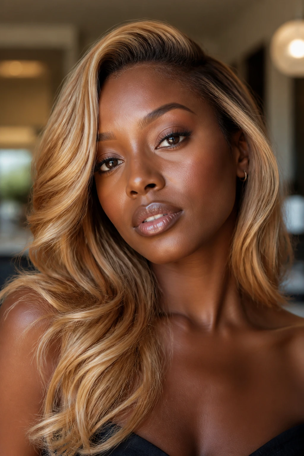 Close-up of a person with blonde hair reading cleanly against deep skin