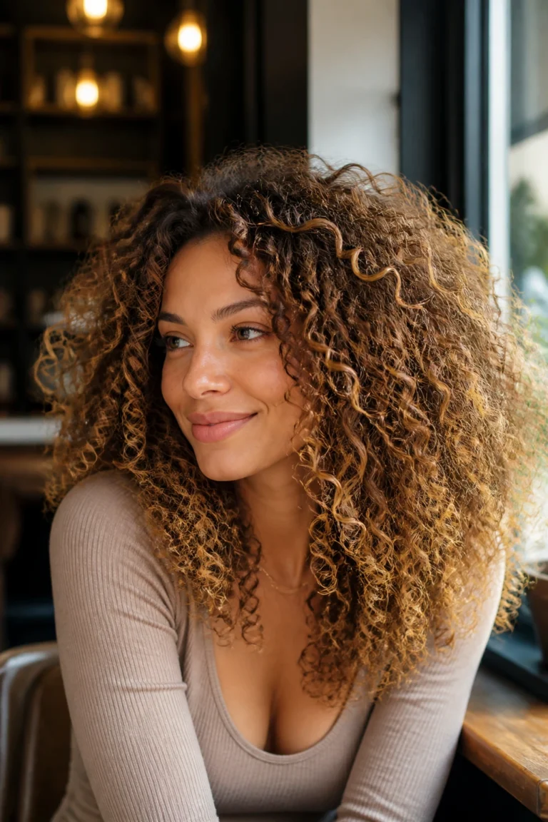 25 Layered Hairstyles for Curly Hair with Caramel Highlights