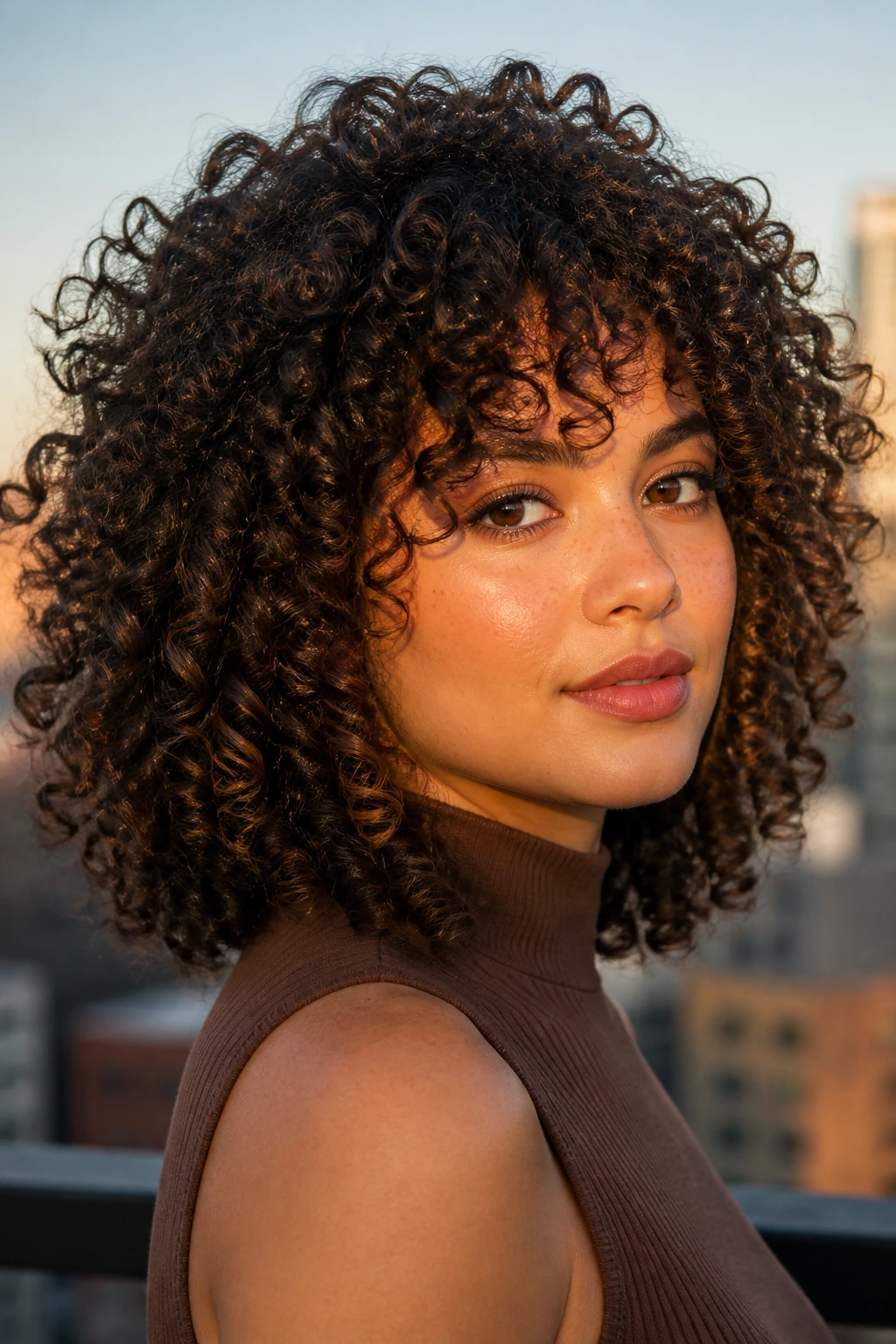 Close-up of dense curls with layered bulk removal on a real person