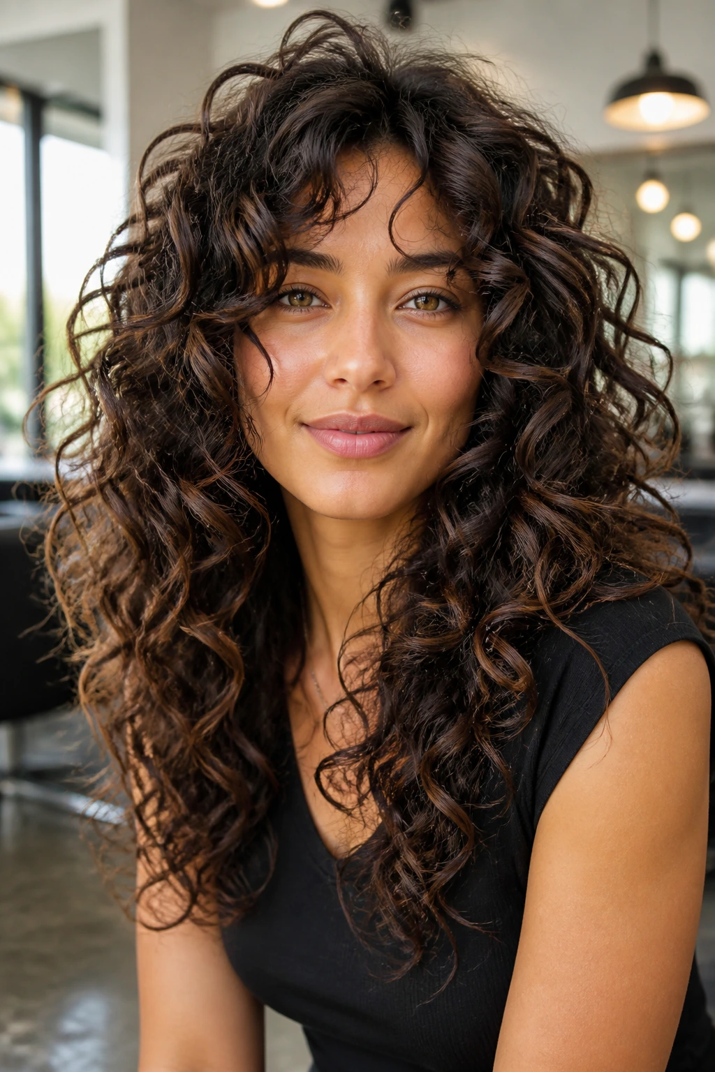 Real woman with Deva-inspired dry cut and long layers