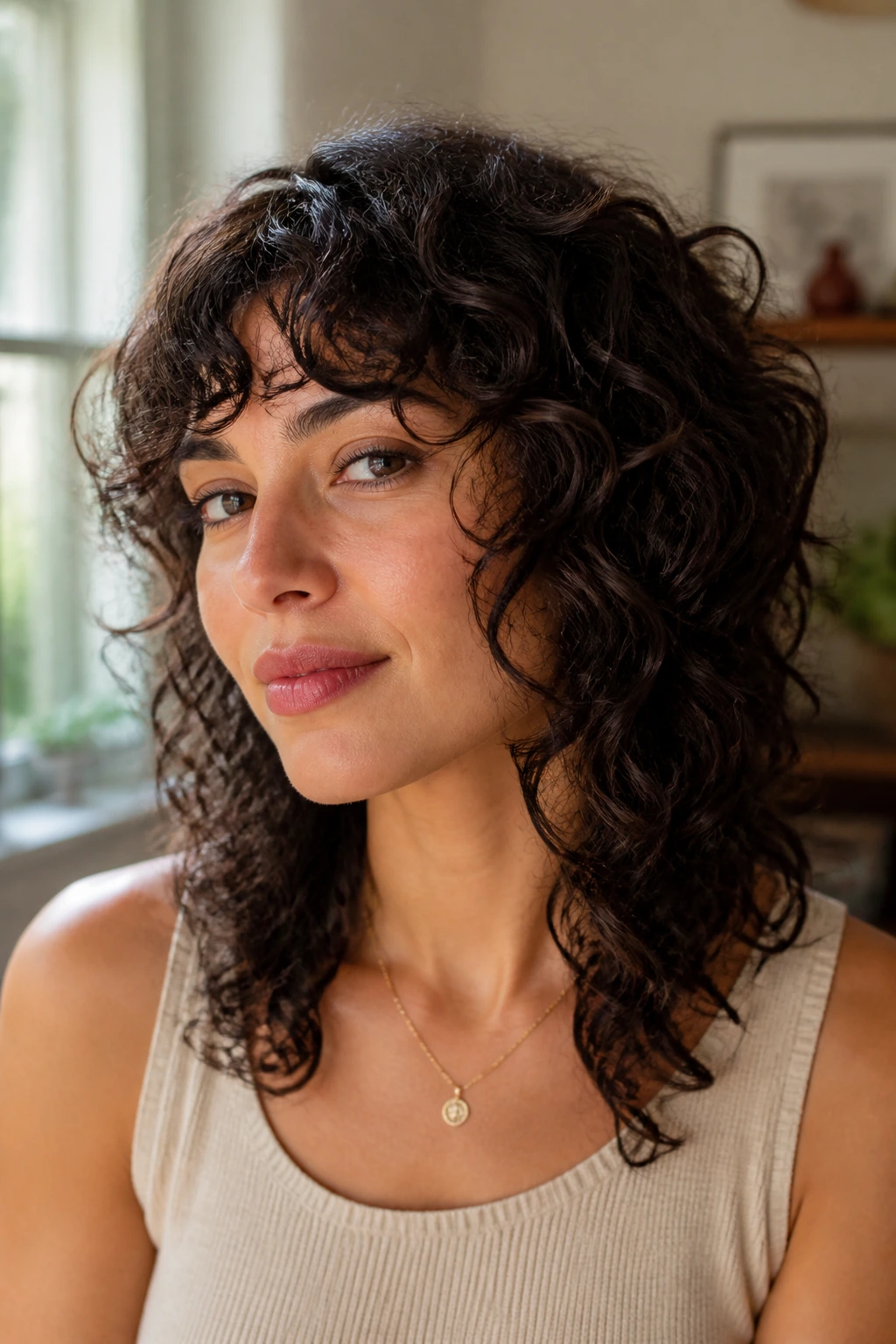 Real woman with curls shaped curl-by-curl inspired by DevaCut.