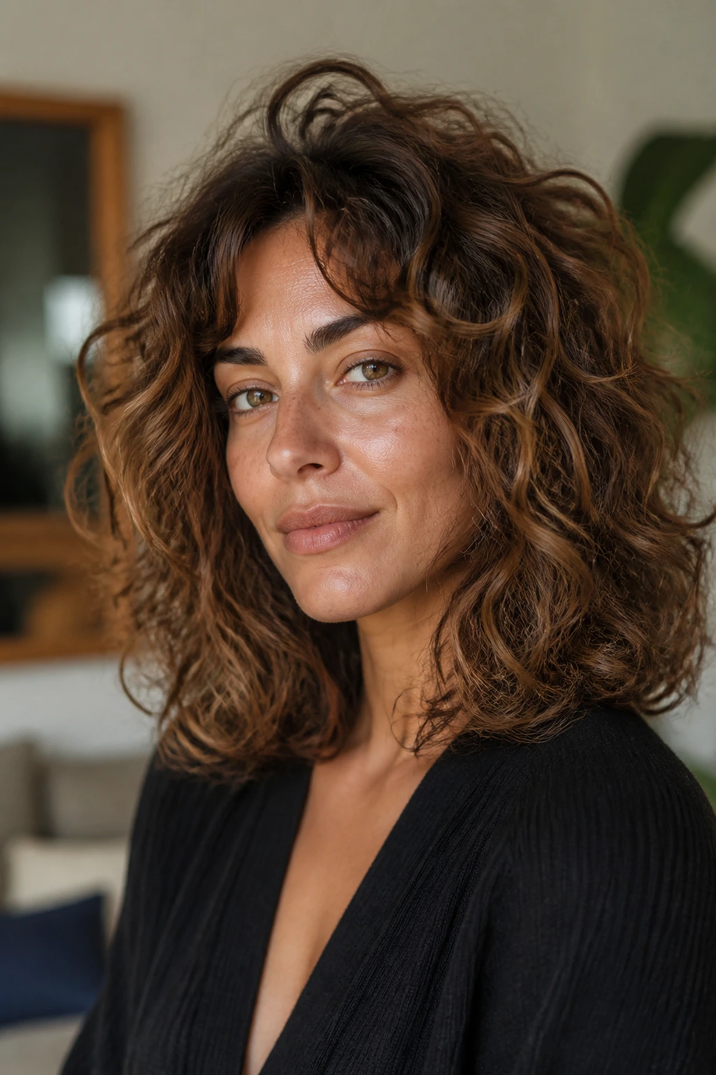 Real woman with diffused root lift hairstyle