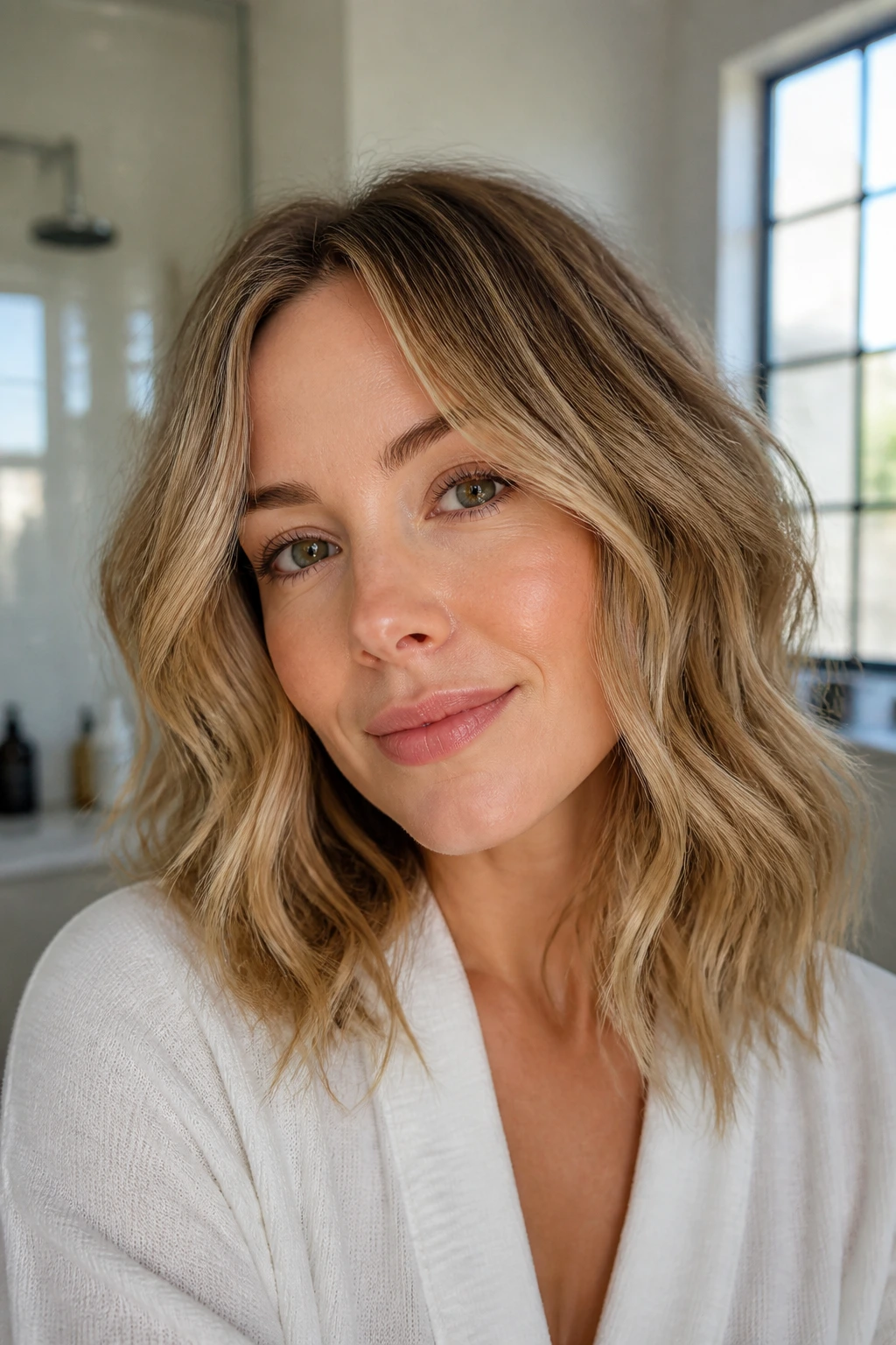 Close-up of a woman with diffused waves on fine hair