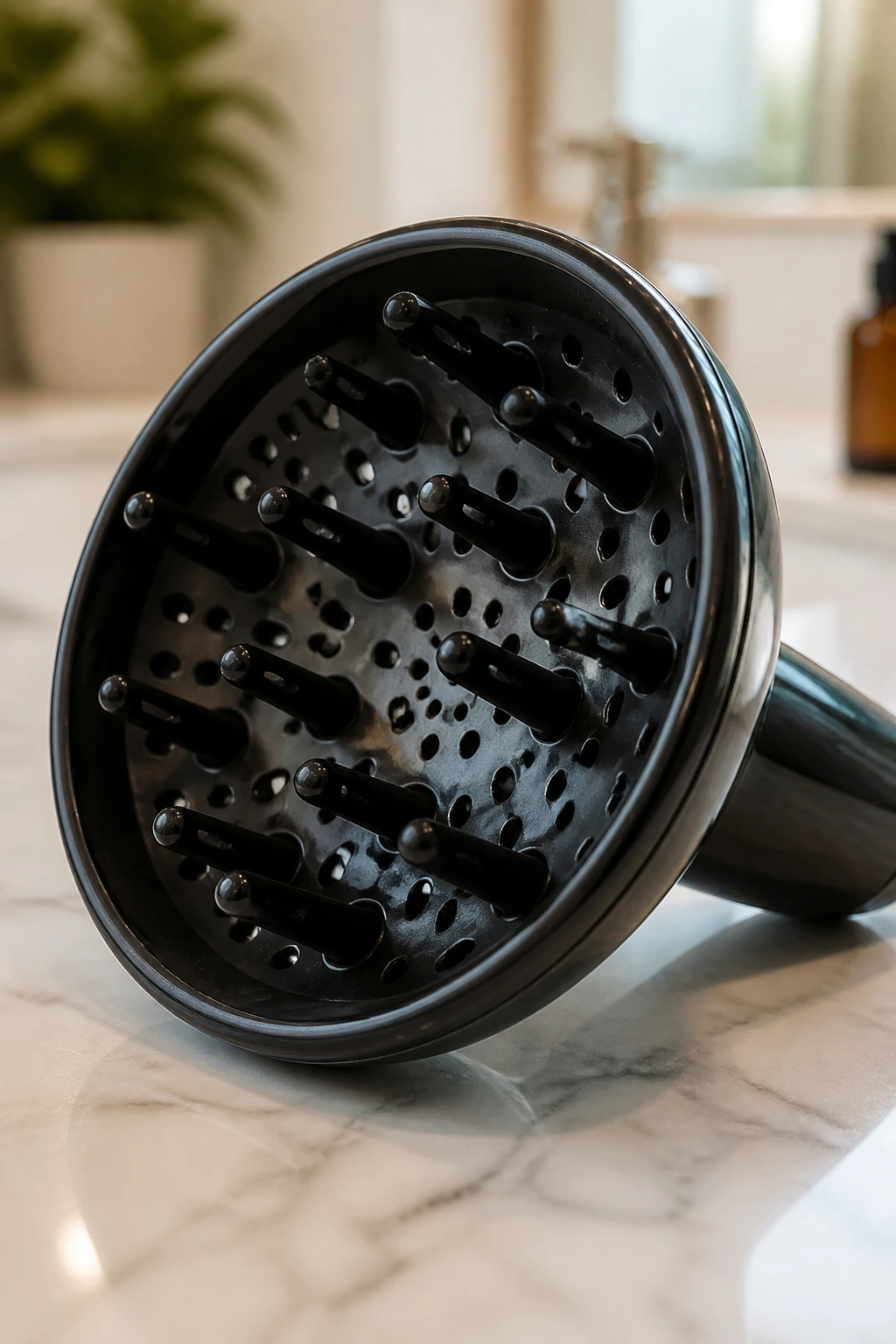 Diffuser filling the frame on a bathroom counter