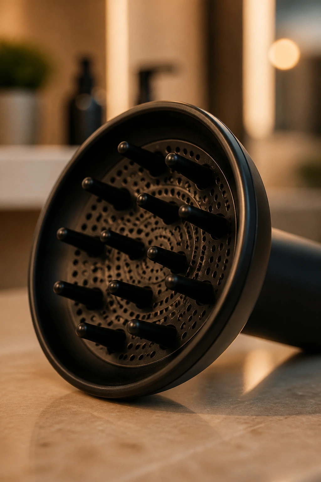 Close-up of a diffuser tool on a salon counter