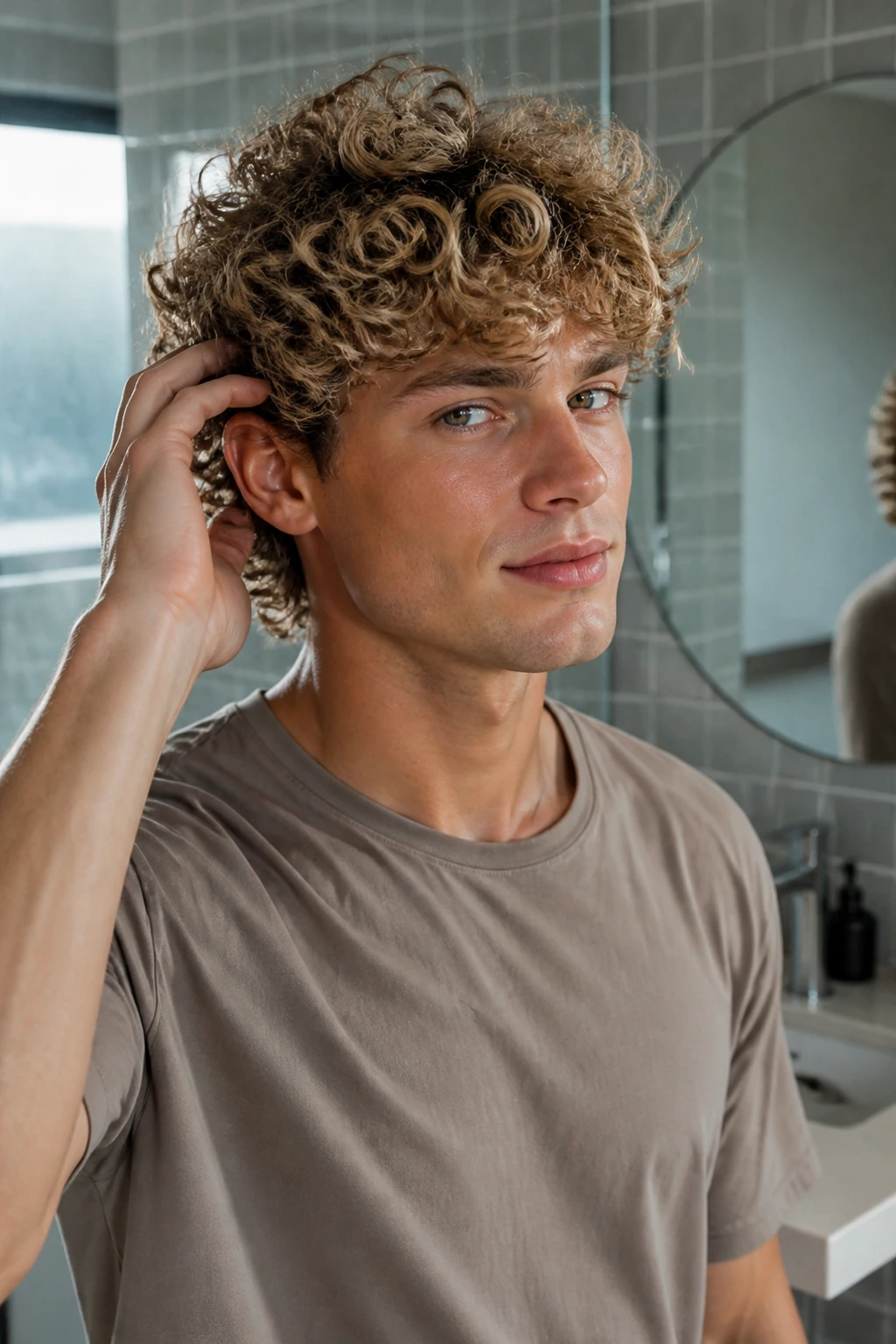 Real person with dimensional blonde curls looking fresh between cuts
