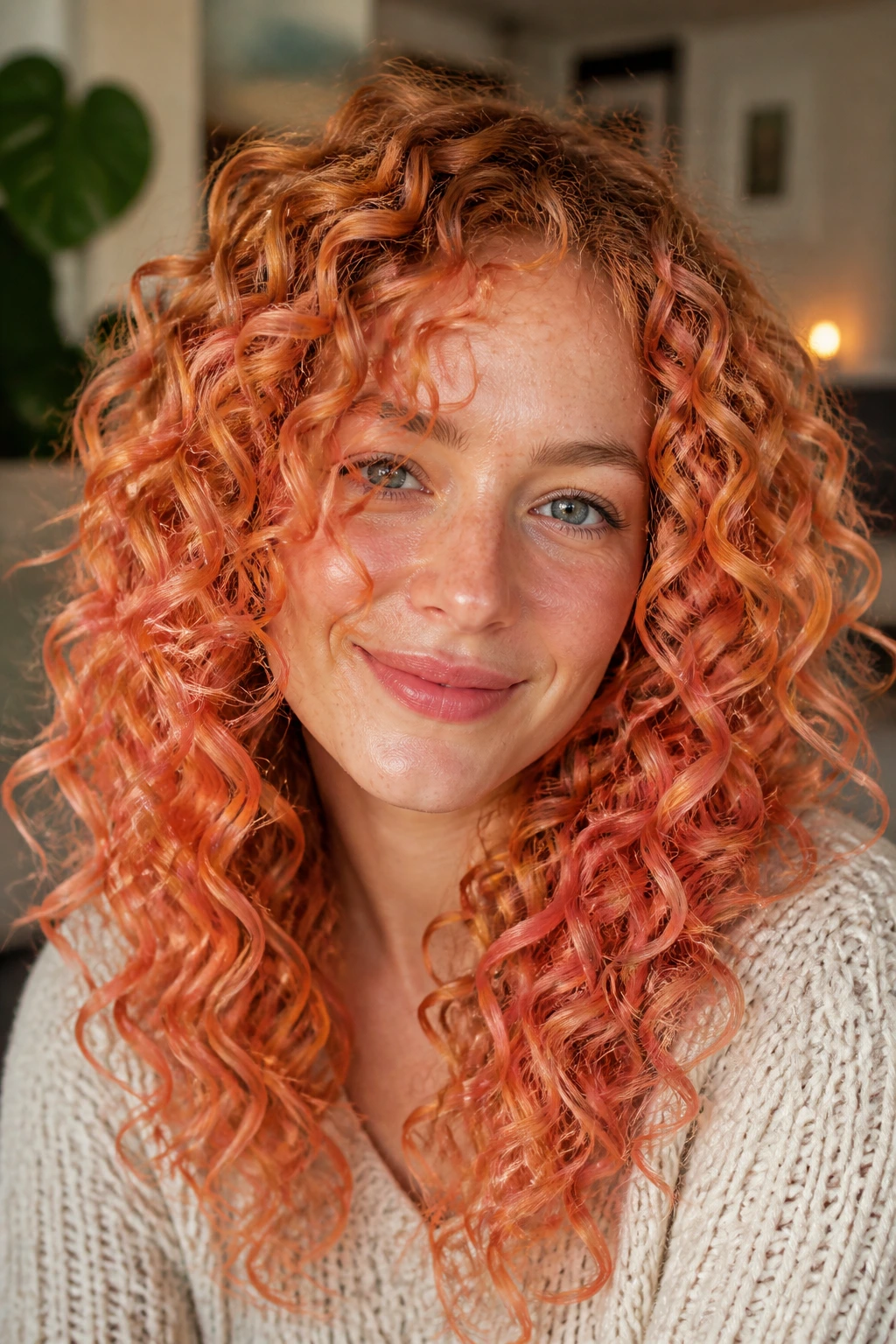 Close-up of dimensional papaya ringlets on a real person