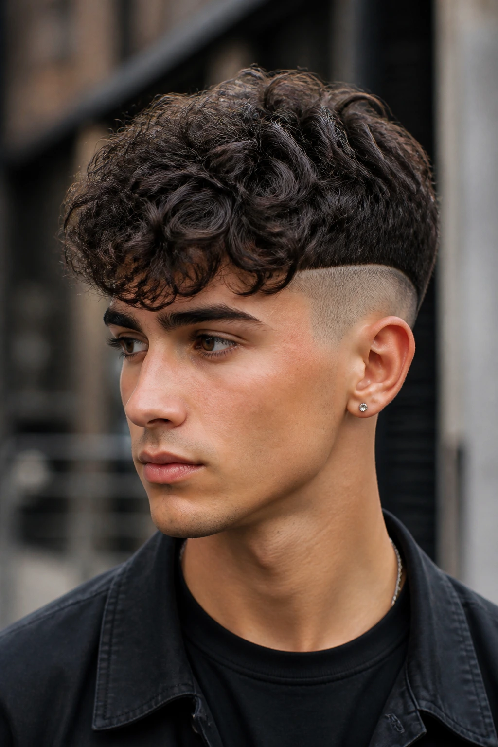 Man with a disconnected crop and longer top