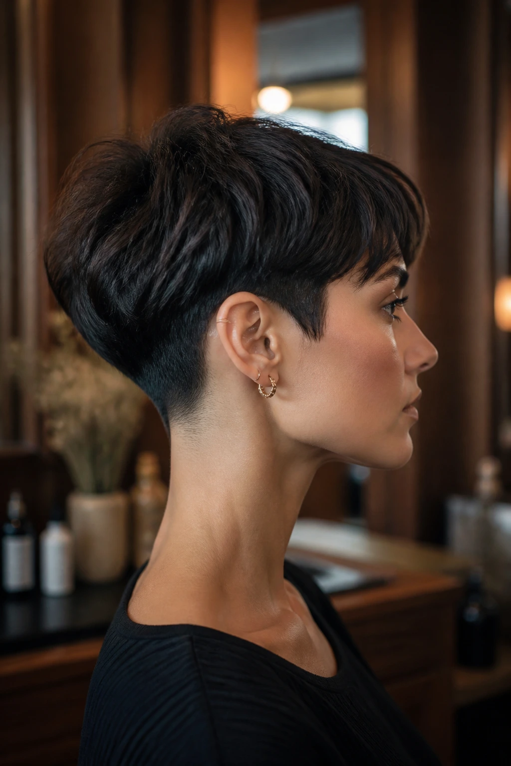 Side profile of a real person with a disconnected nape crop