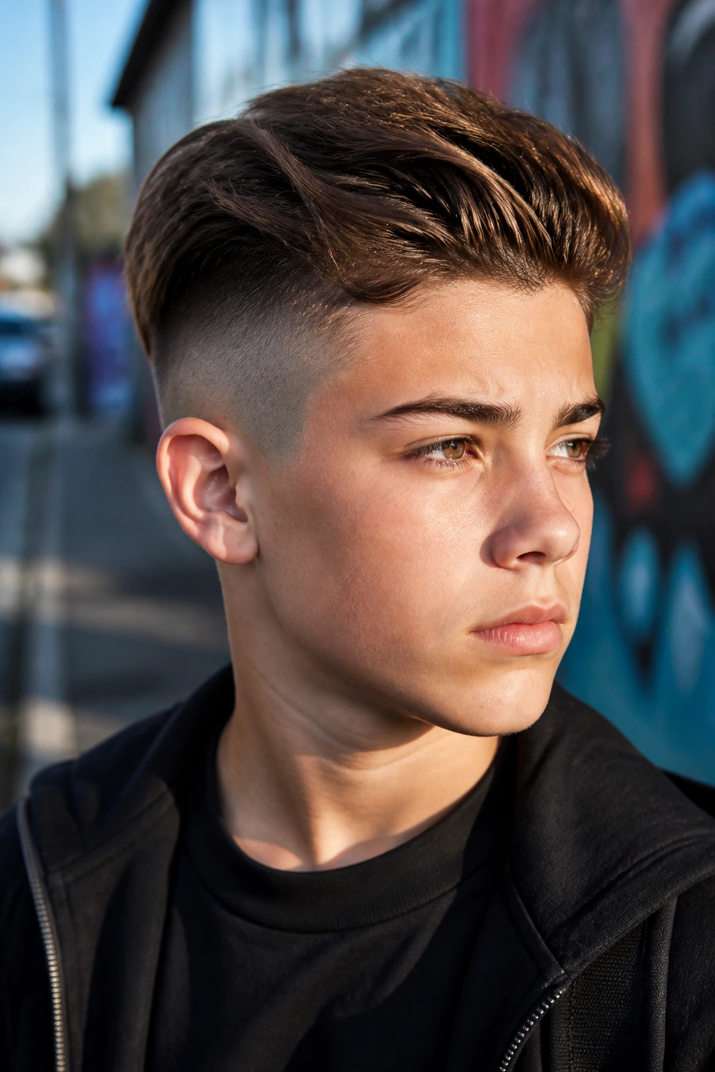 Boy with a disconnected undercut hairstyle