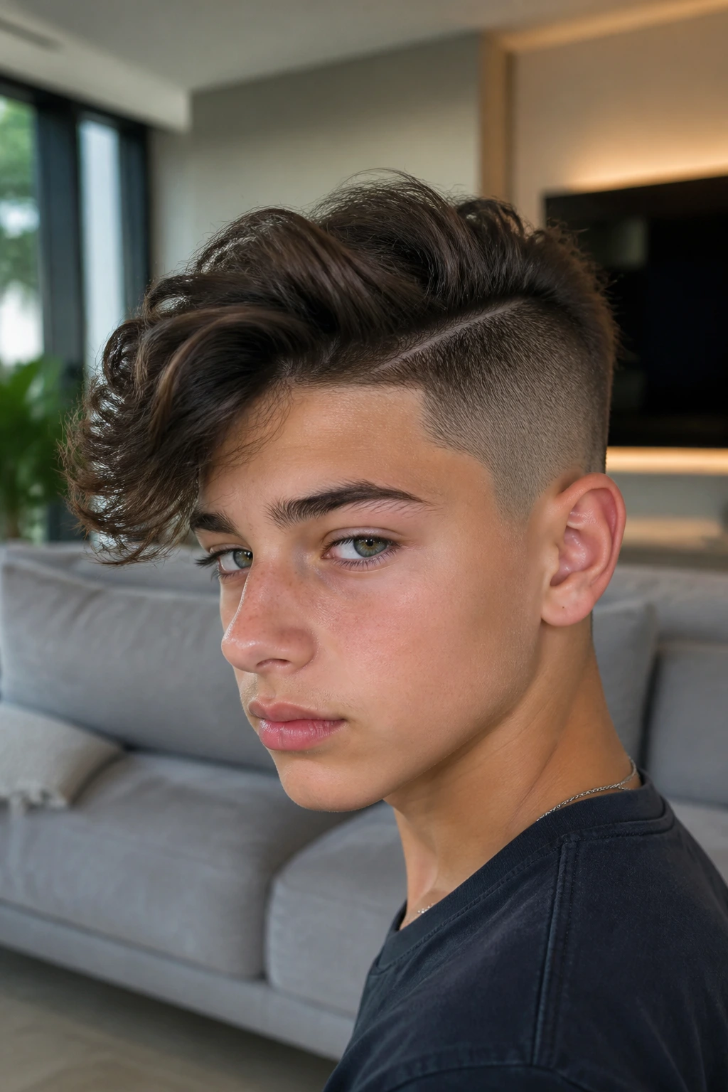 Close-up portrait of a boy with a disconnected undercut and side sweep