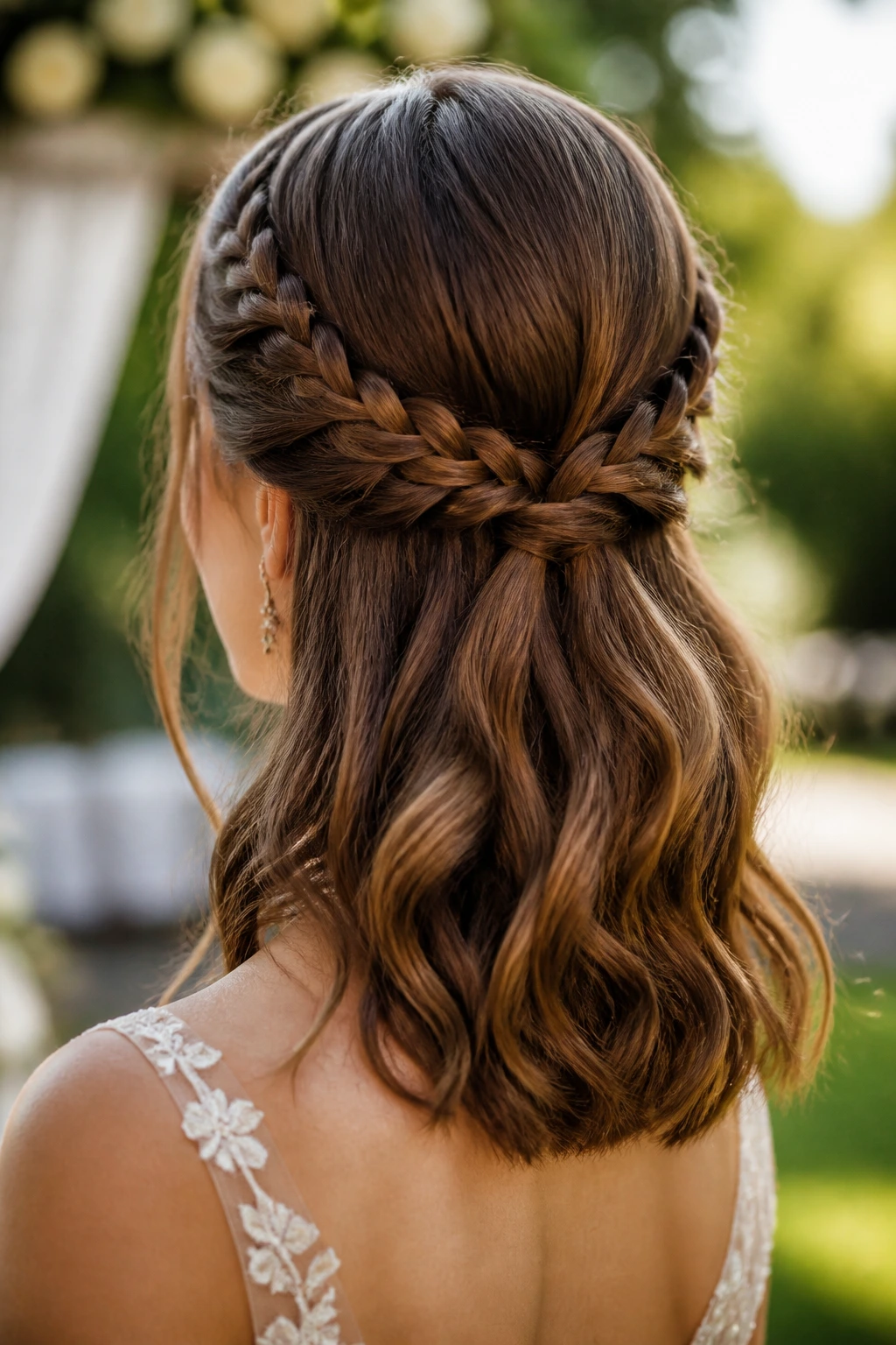 Portrait of a woman with two braids half-up hairstyle
