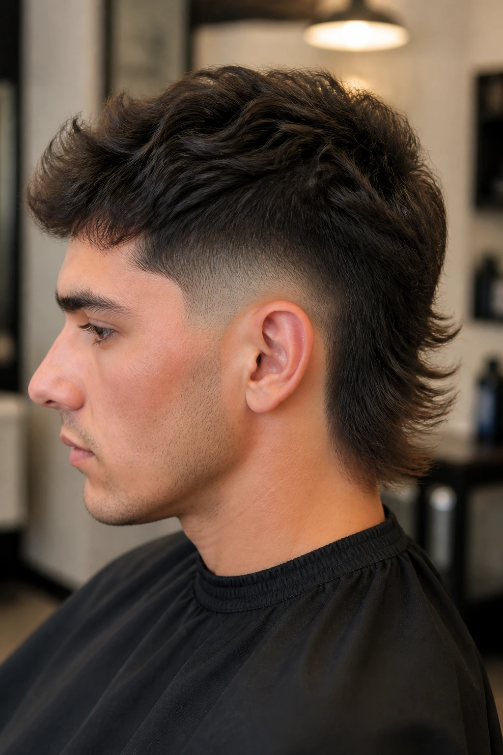 Person with drop fade and feathered back length