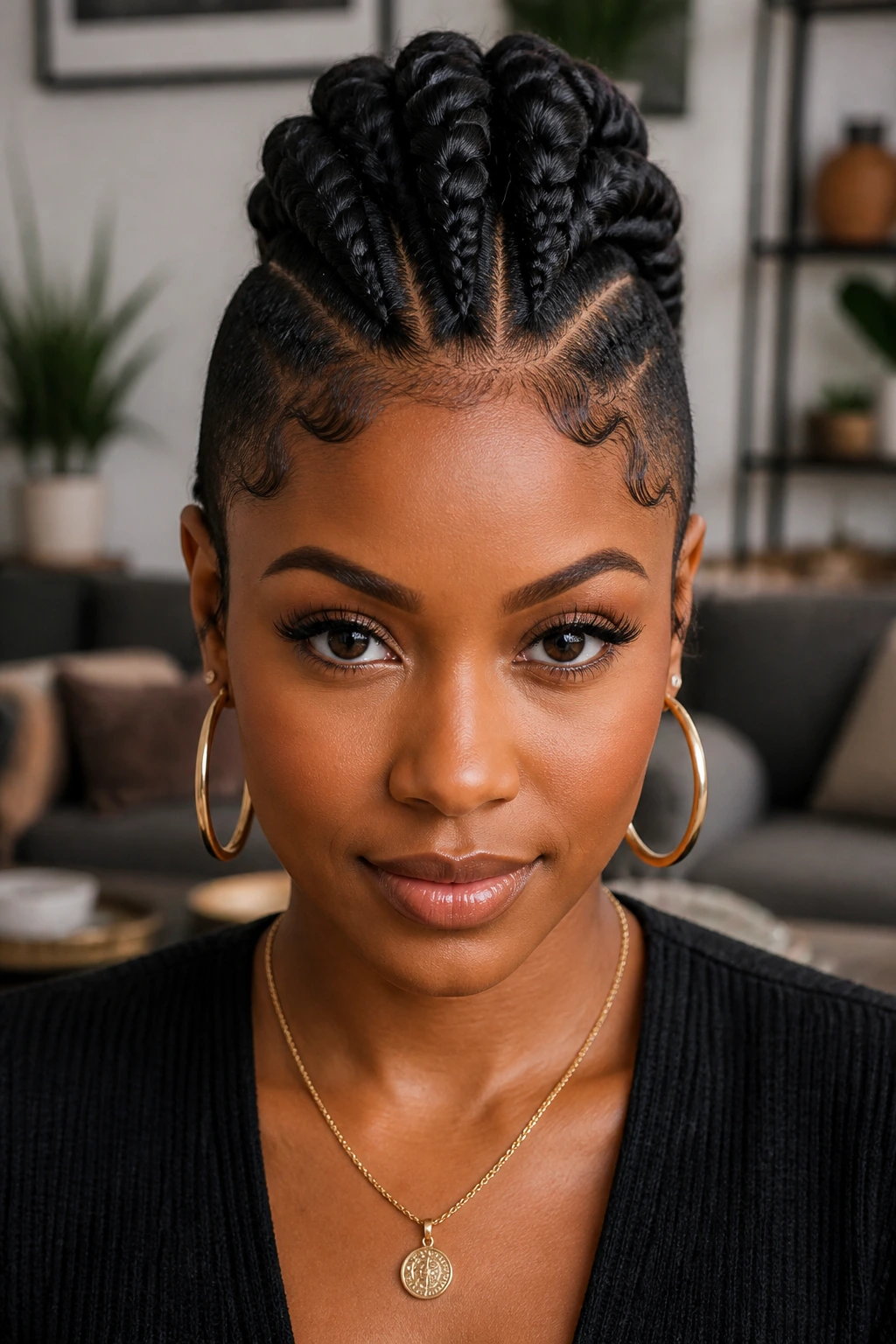 Real woman with Dutch braided Mohawk and tapered sides