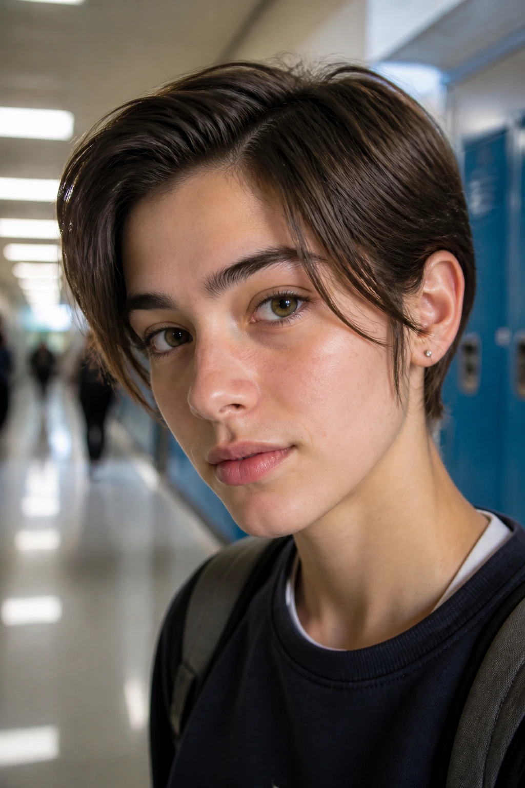 Close-up portrait of a student showing an ear-tuck crop with sideburn length.