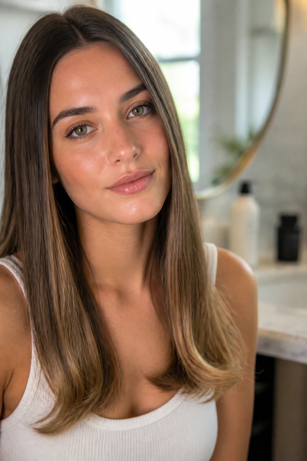 Close-up of a real woman's hair ends bent in an Ends-Only Bend with natural lighting.