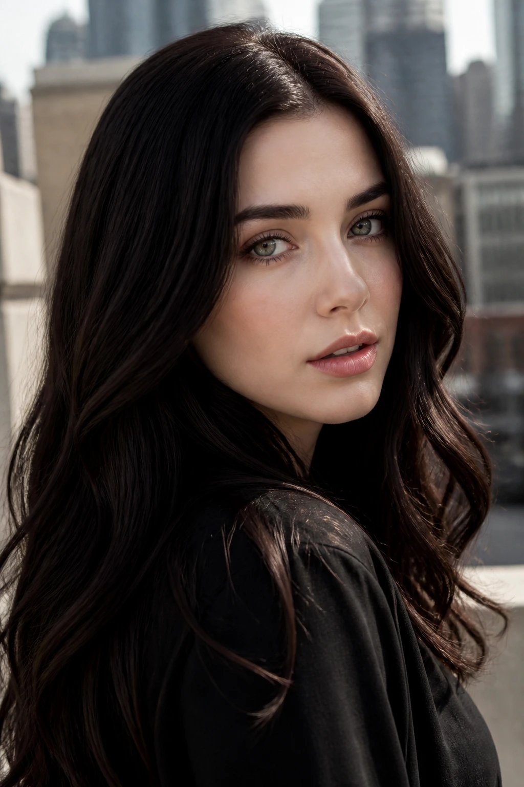 Espresso brown hair close-up on pale skin