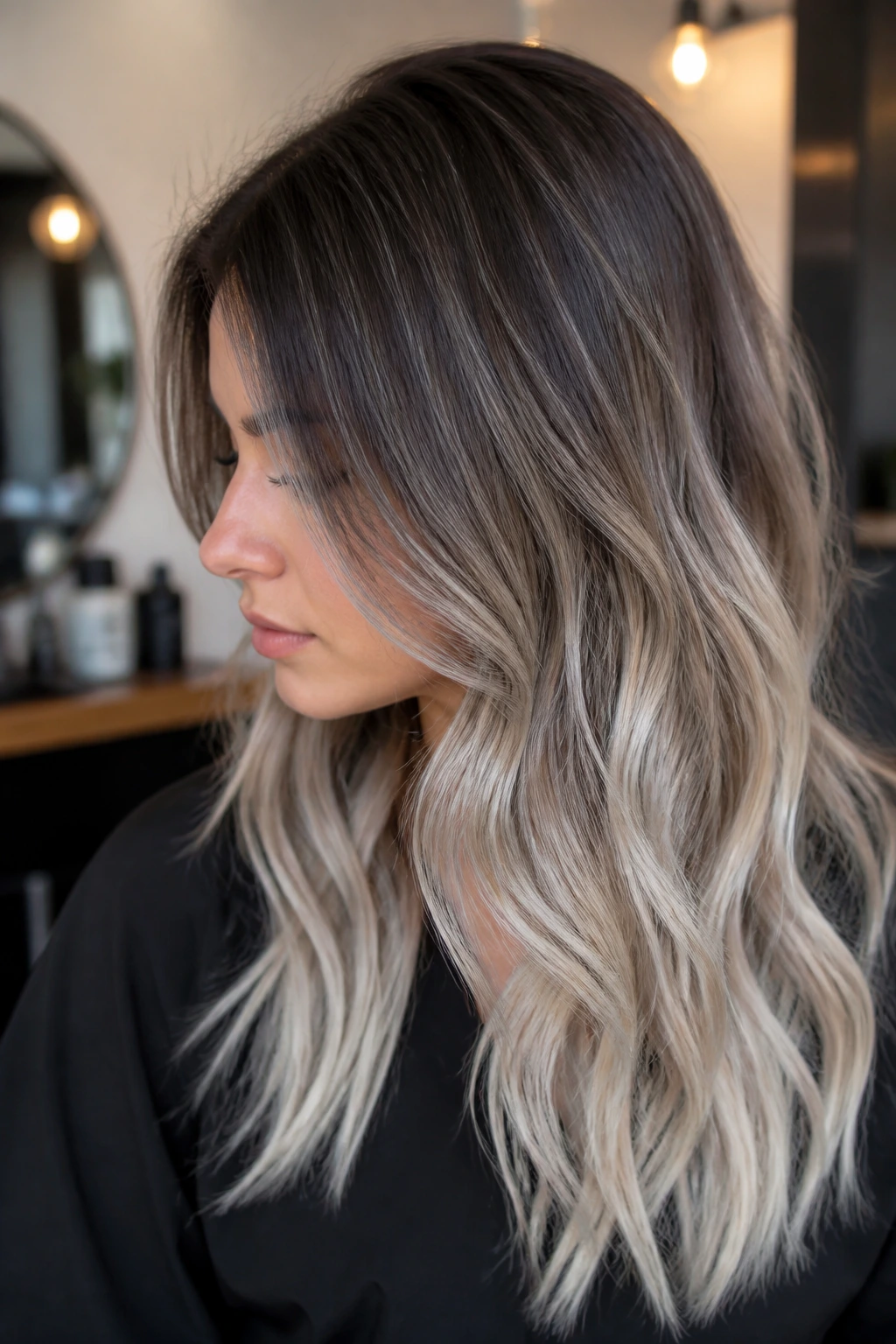 Close-up of a real person showing an espresso-to-ice hair fade.