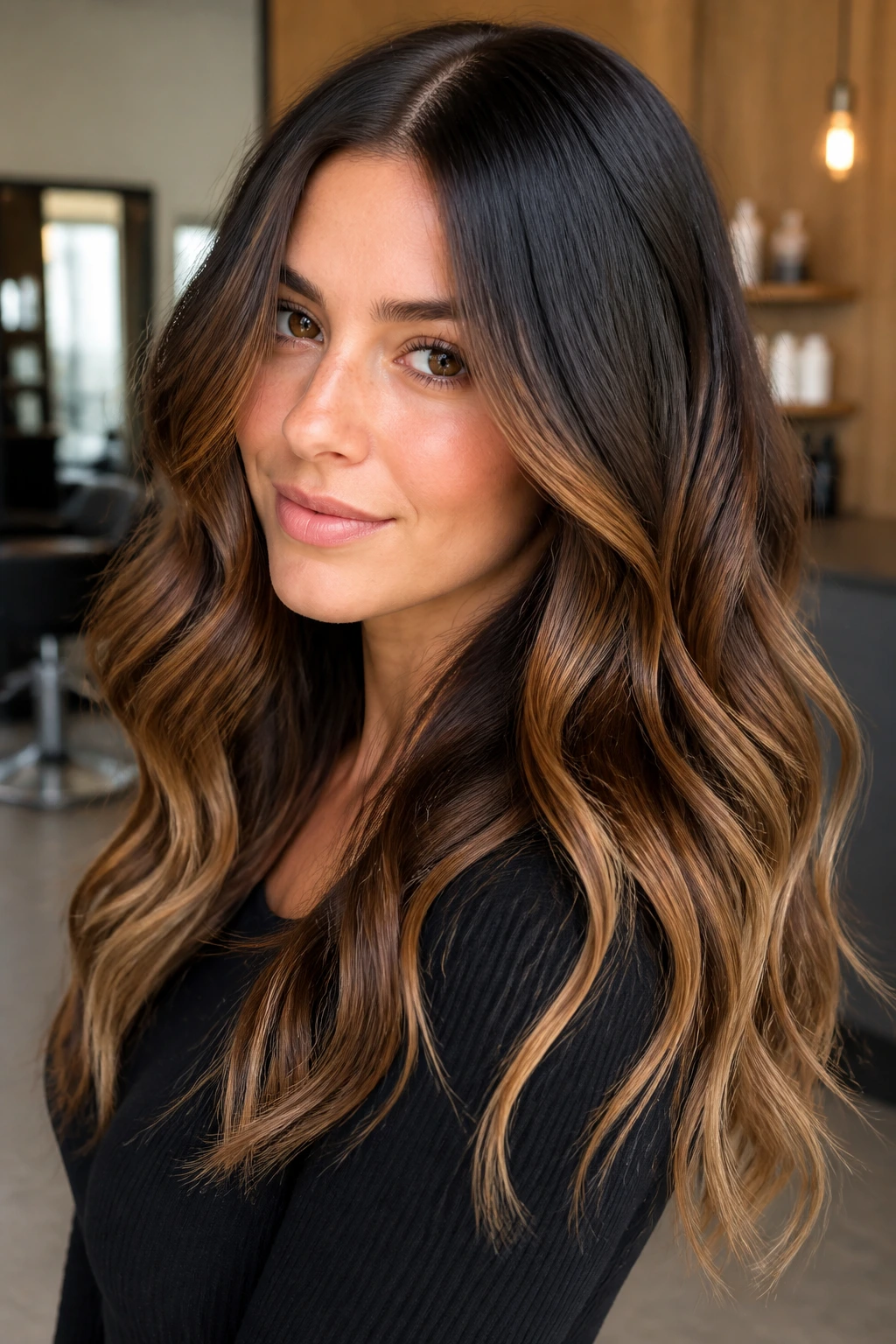Brunette with espresso roots and honey caramel ends