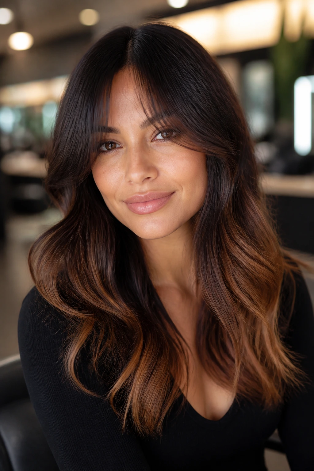 Real person hair with espresso roots and cinnamon ends