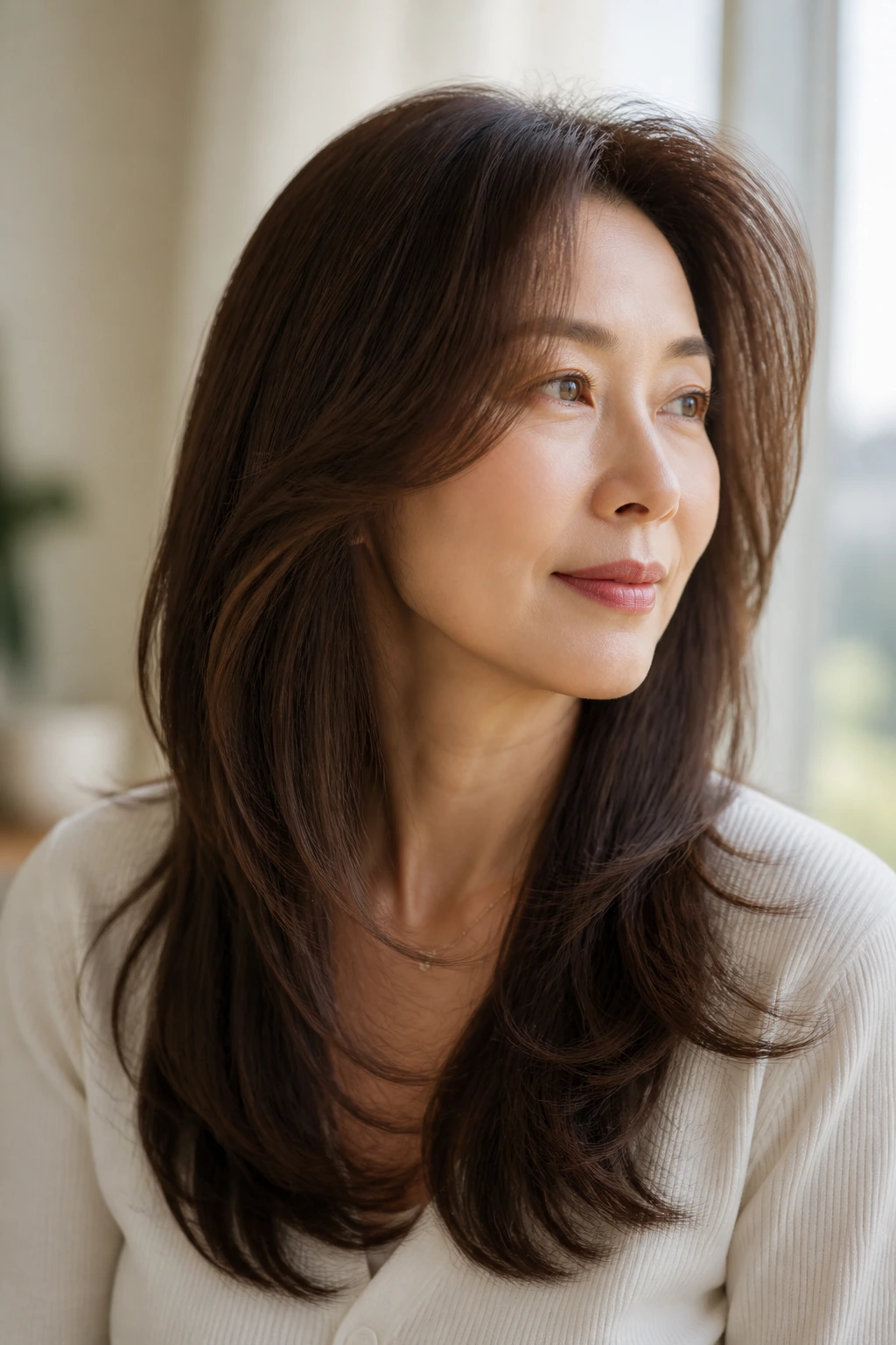 Real woman wearing a day-to-day hairstyle with soft front bends