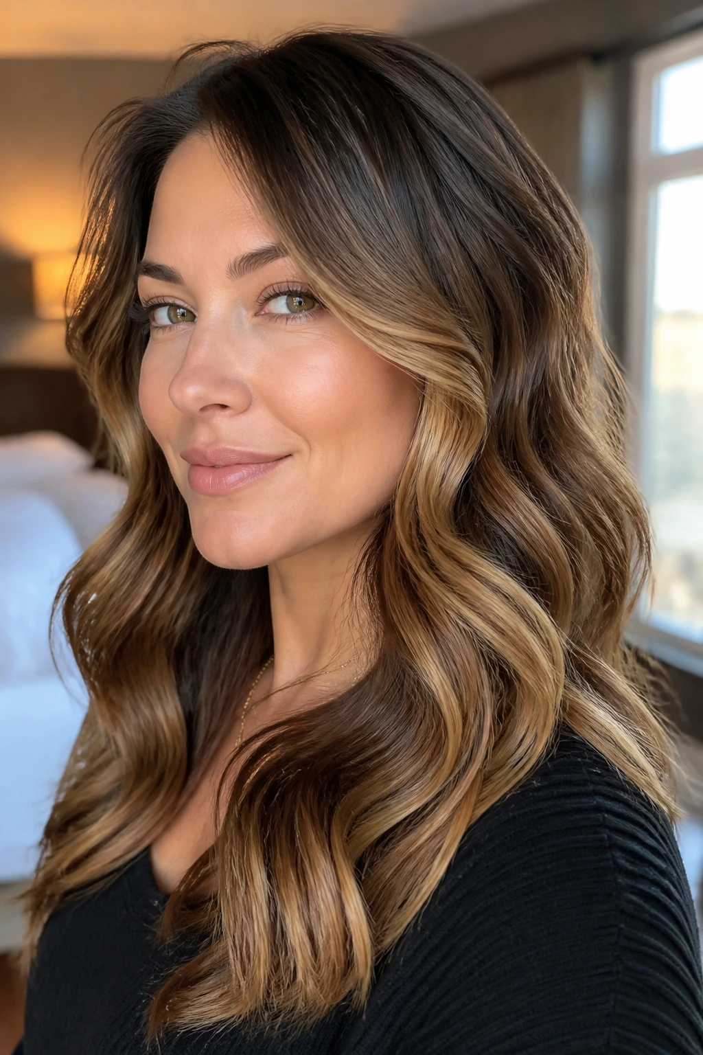 Portrait of a woman with face-flattering waves and side part