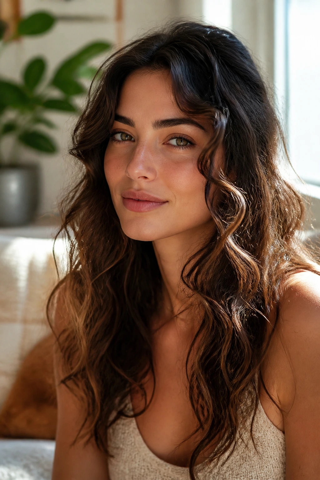 Portrait of a woman with a front spiral wave framing cheekbone