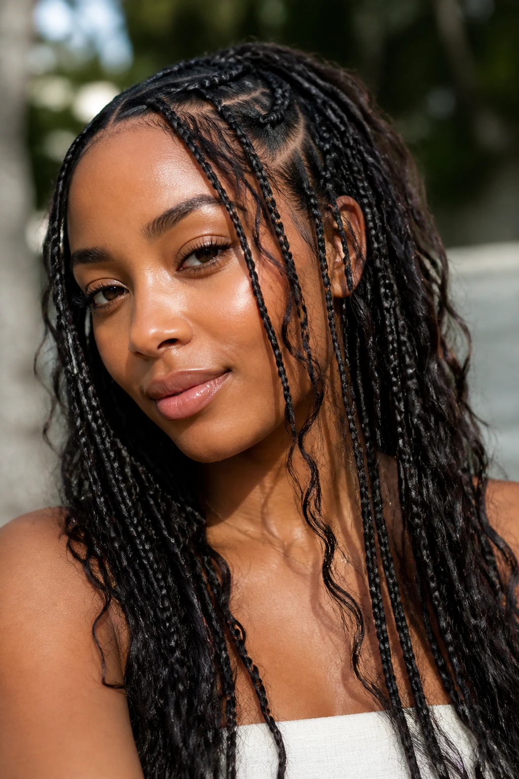 Portrait of a person with face-framing boho braids