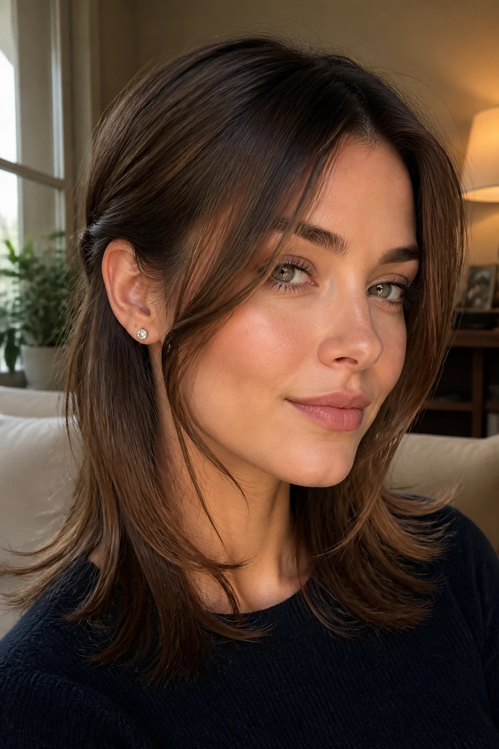 Close-up of a real person showing cheekbone-framed shape with hair tucked at the ear