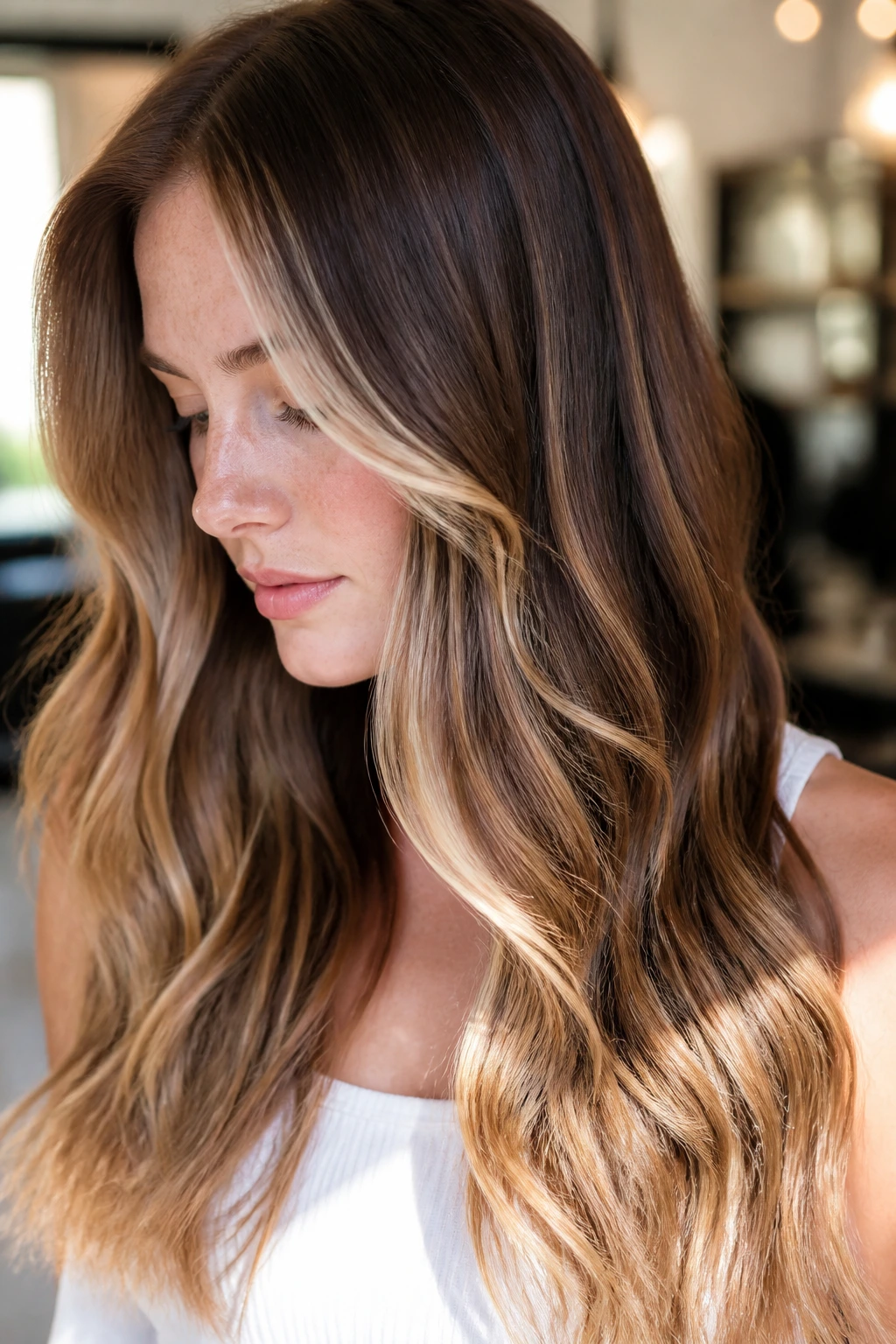 Hair with face-framing placement highlights around the front and midlengths