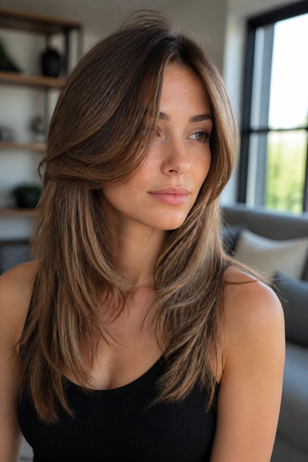 Portrait showing soft, rounded face-framing layers that maintain a gentle shape