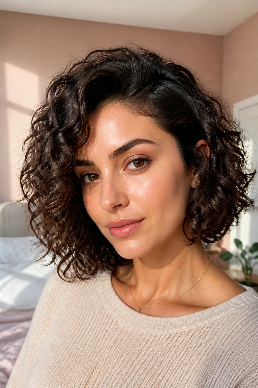 Face-framing lob hairstyle with deep side part on real woman portrait