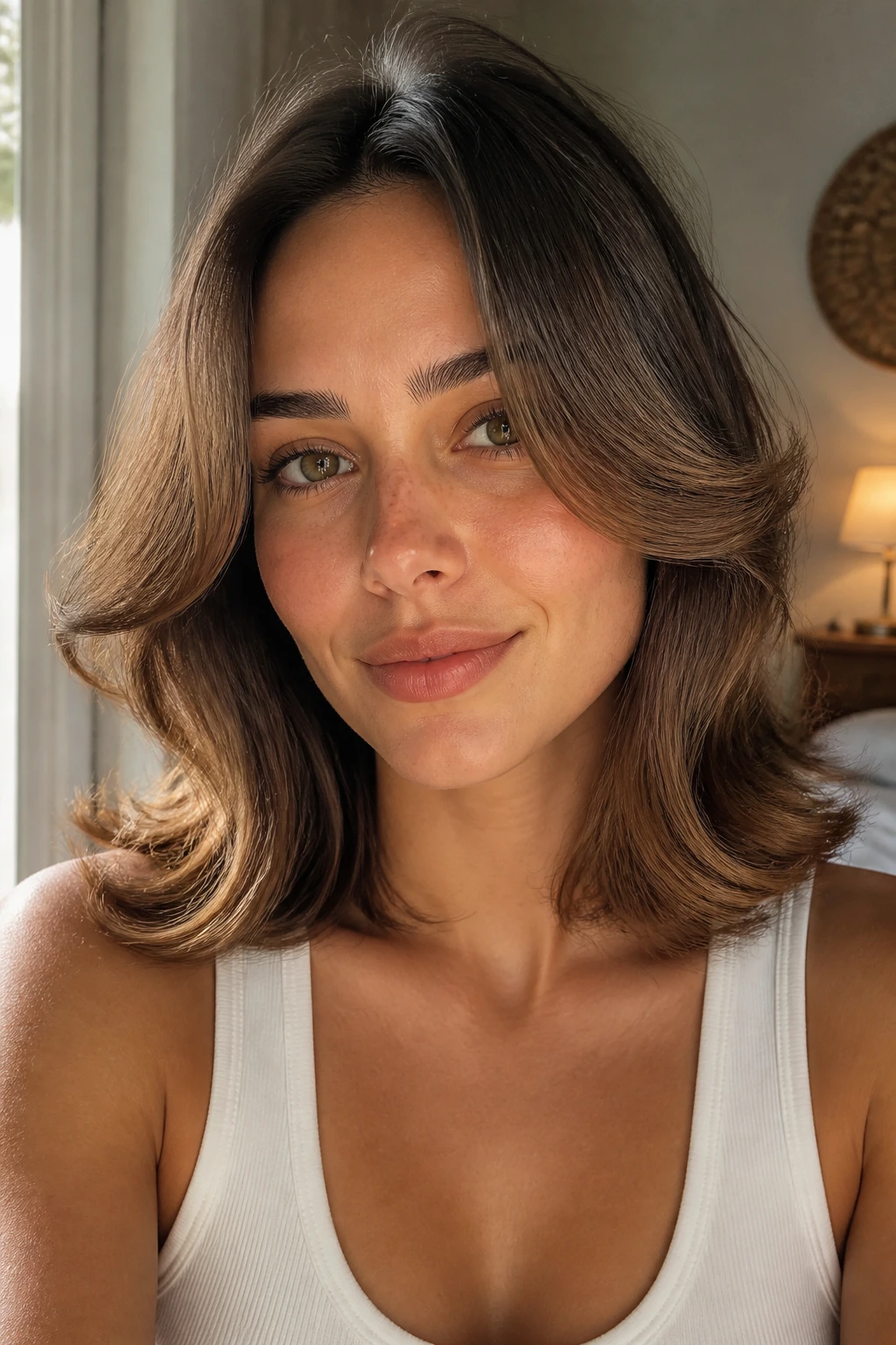 Real woman with face-framing retro flip hairstyle