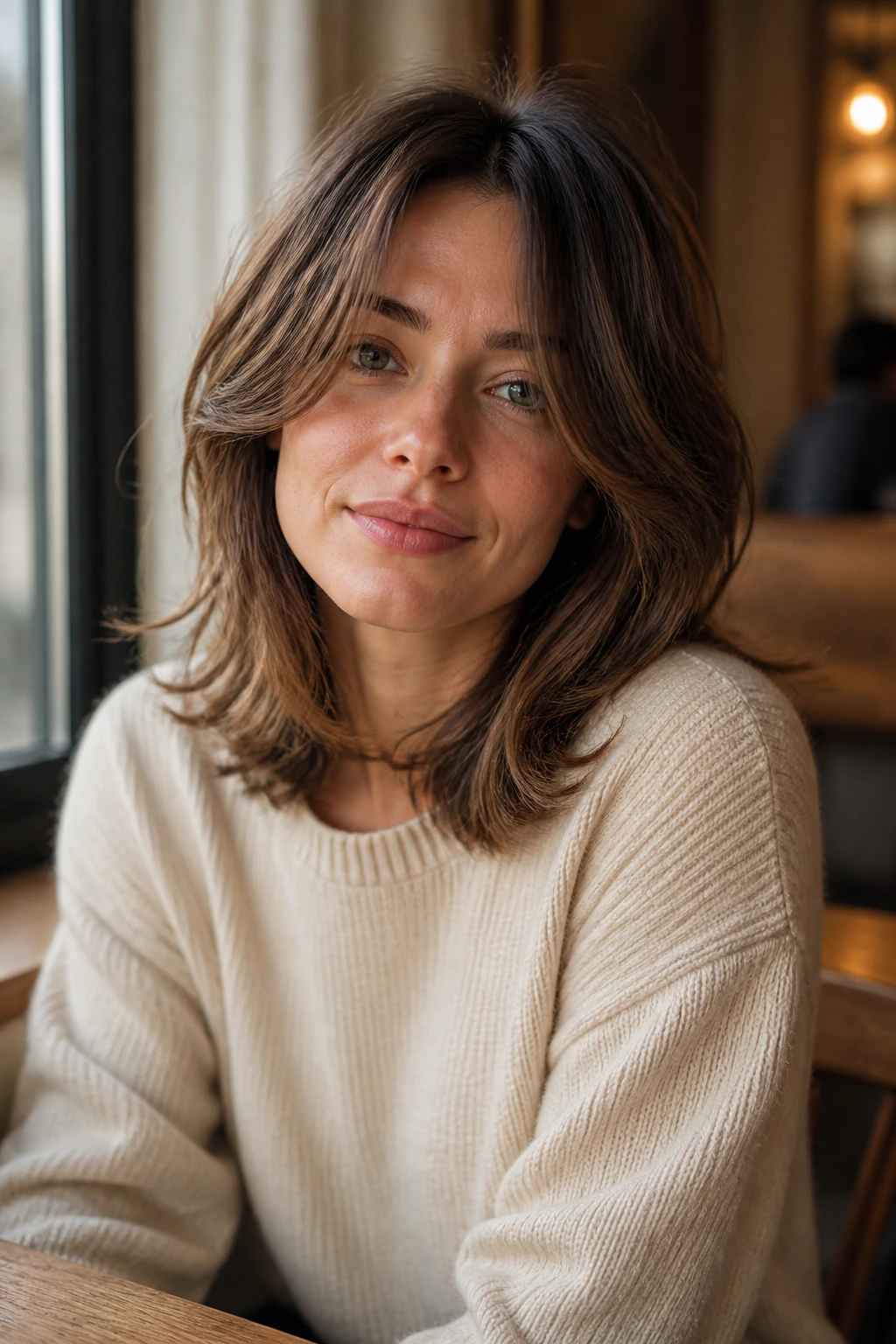 Portrait showing face-framing layers with subtle variations for different looks