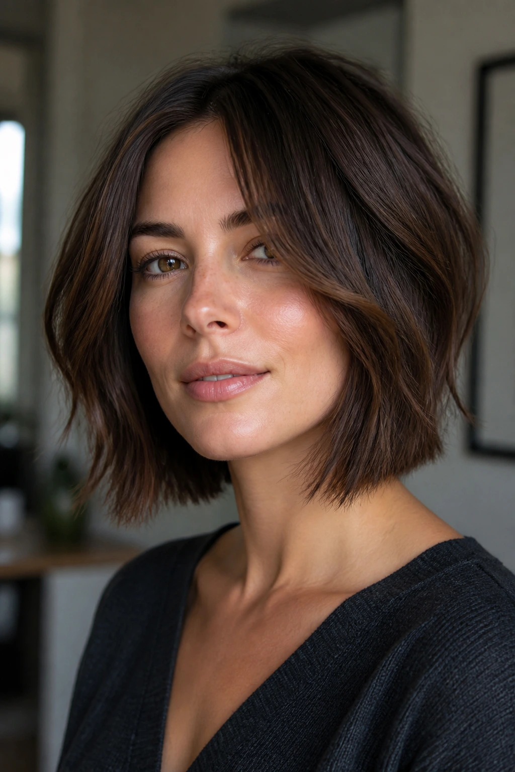 Close-up portrait of a real person with face-opening lob