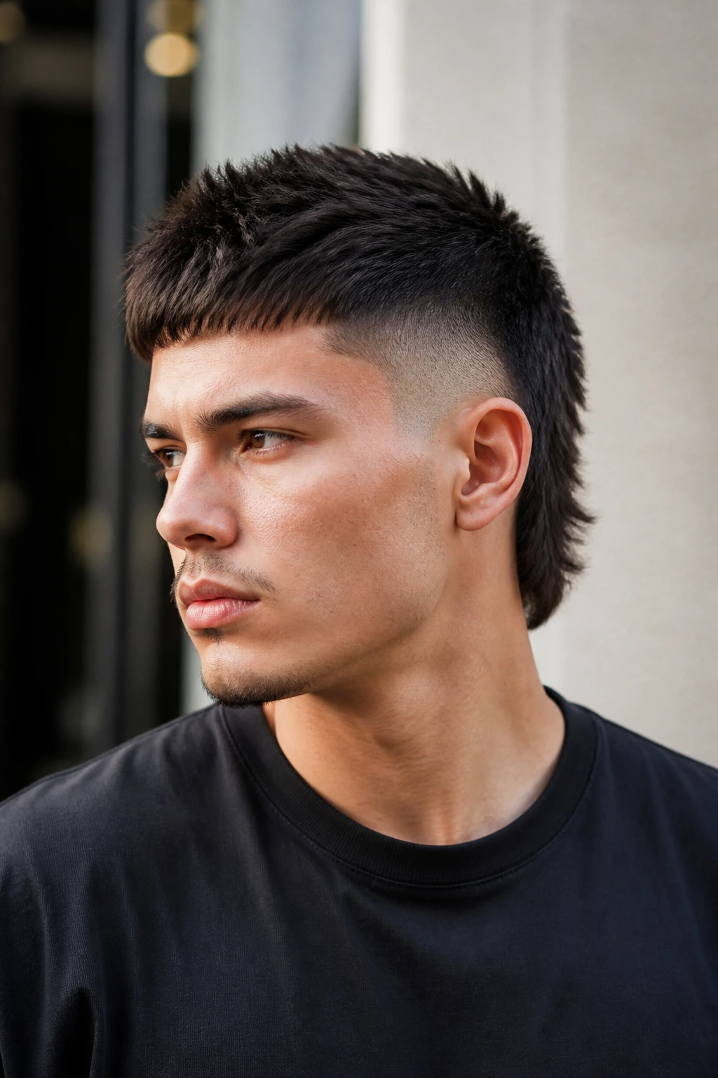 Profile portrait showing fade effect creating a mullet silhouette in short hair