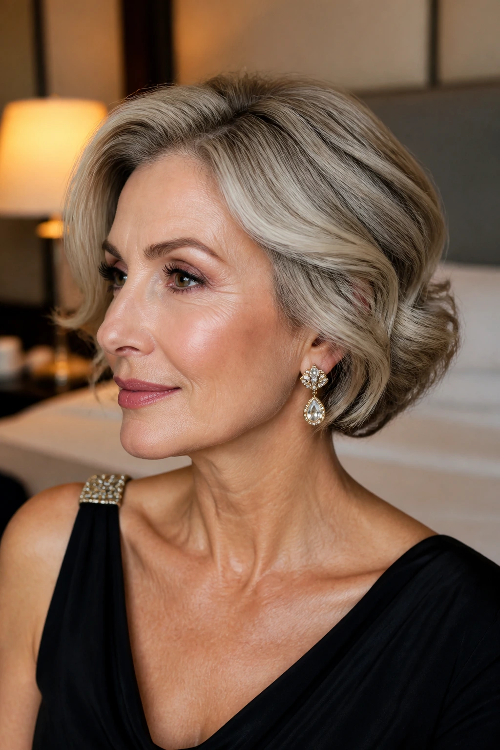 Real woman with tucked-under faux bob and soft waved ends