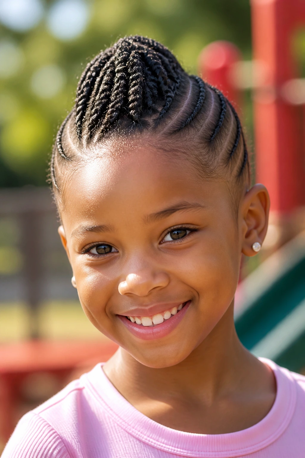 Close-up of a child with a faux hawk braid and tapered sides