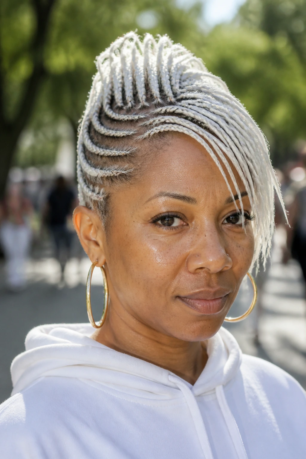 Close-up portrait of a real person with a braided faux hawk and side sweep