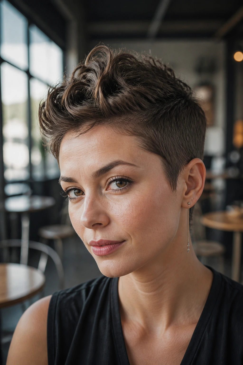 Portrait of a real person with a wavy faux hawk crop