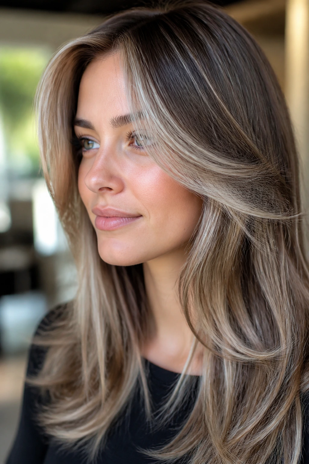 Portrait of a person with feathered ash contour highlights framing the face.