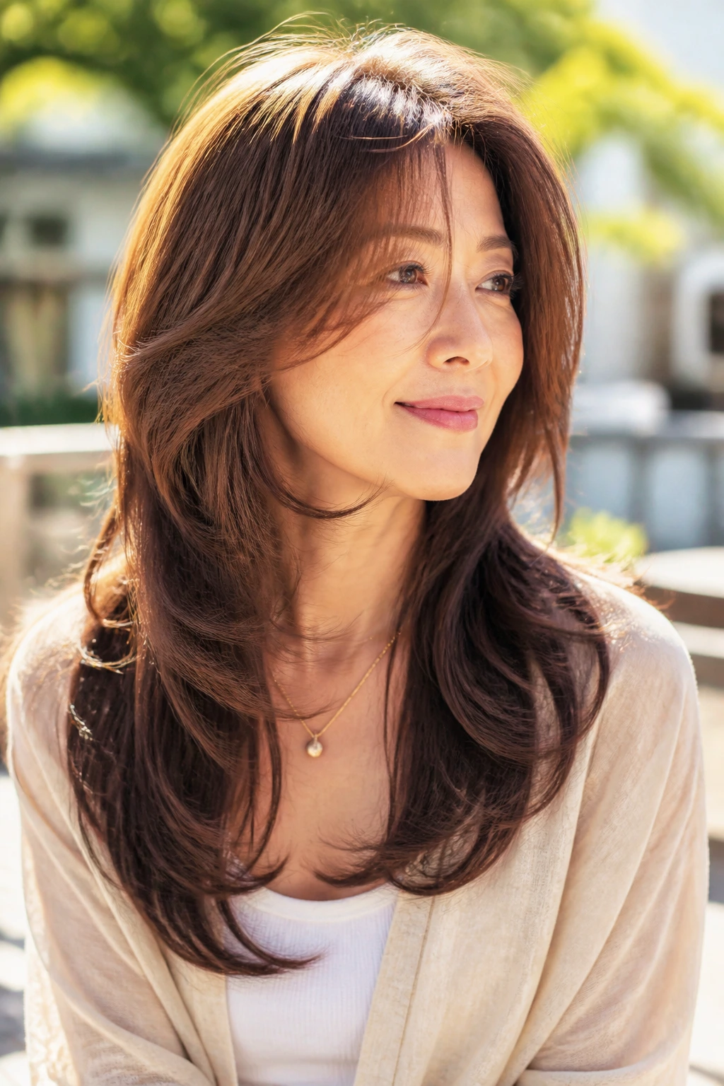 Three-quarter portrait of a real woman with feathered butterfly layers