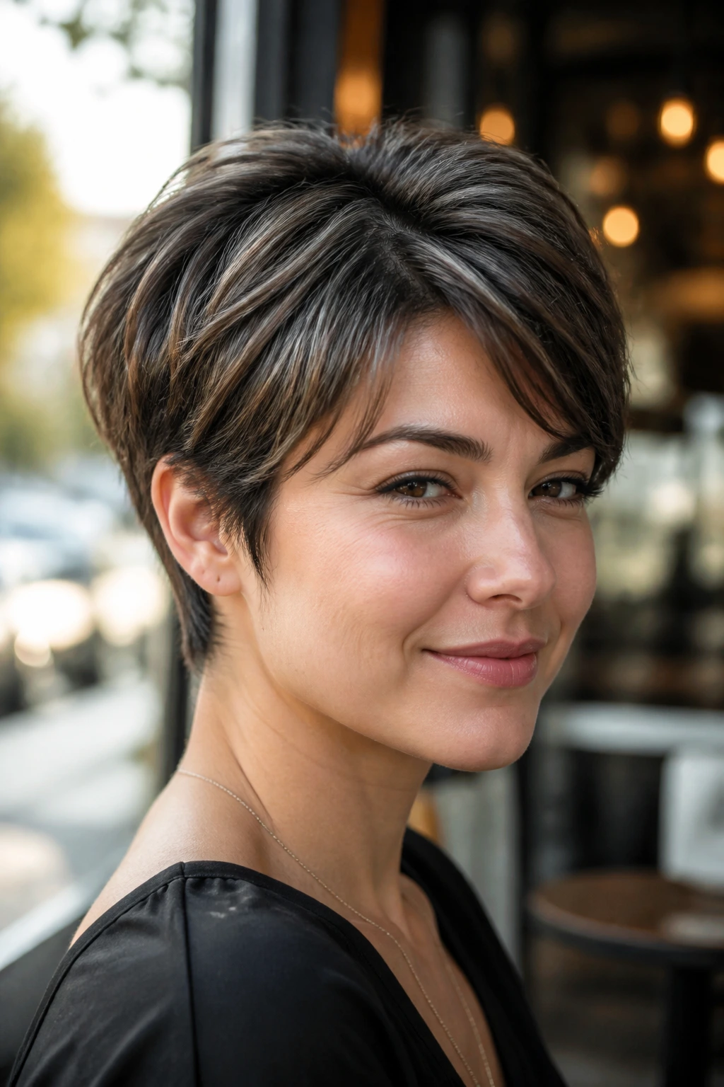 Close-up of a real person with feathered crop and side part
