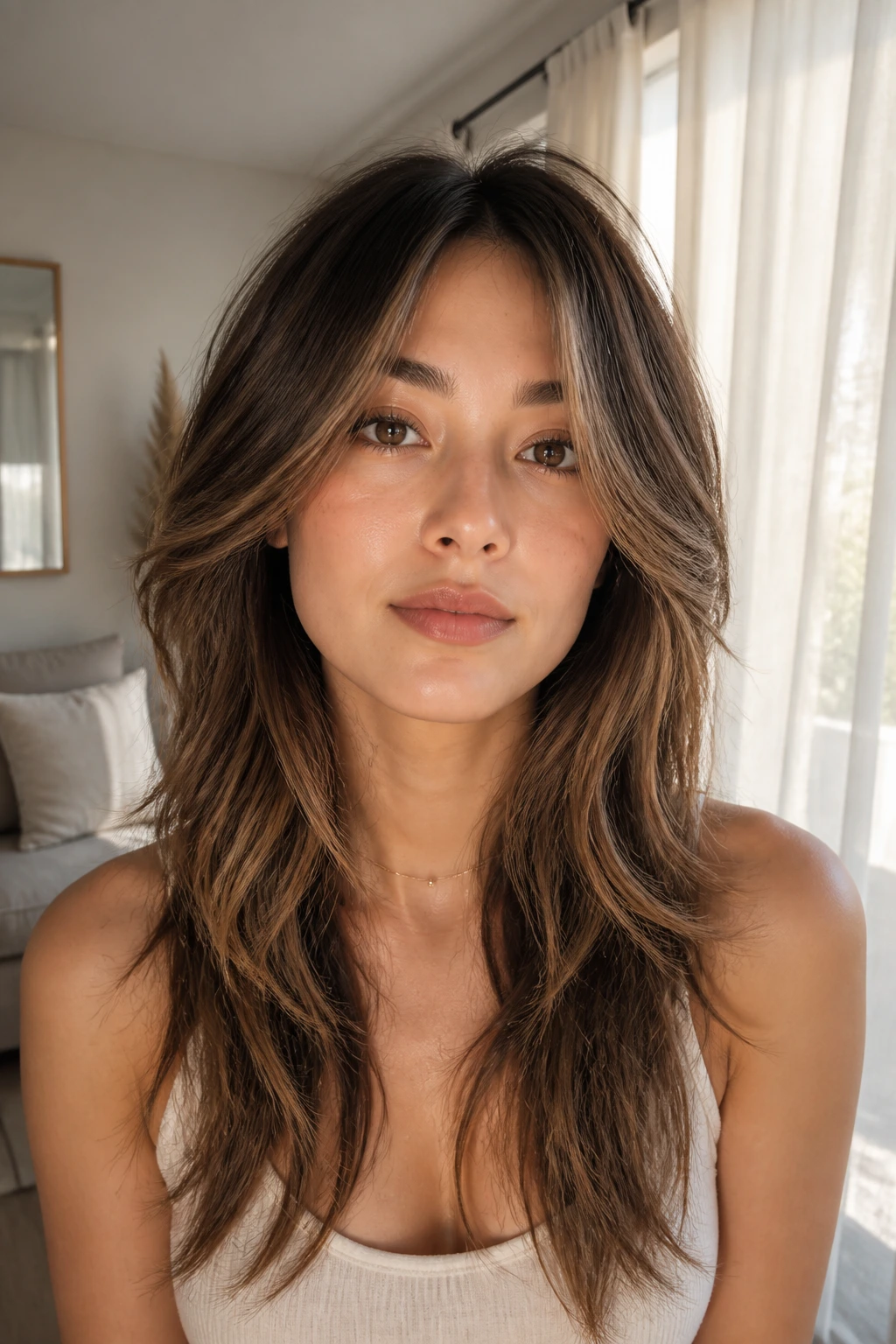 Feathered shag layers that stay light on a real woman