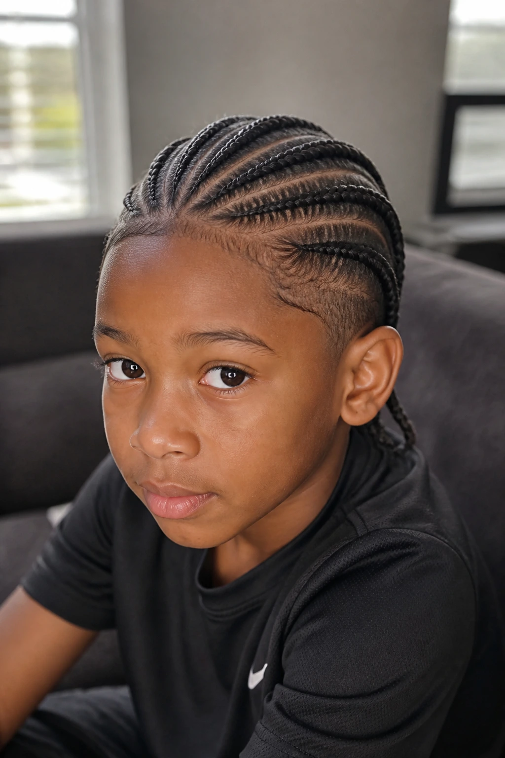 Feed-in cornrows for fuller root on real boy; close-up